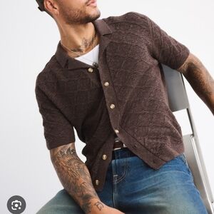 NWT Abercrombie & Fitch Brown Knit Short Sleeve Button Polo Men's Size L